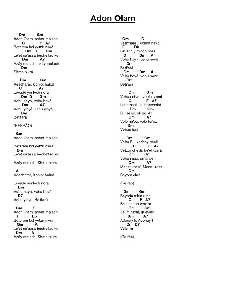 Adon Olam Lyrics and Analysis | PDF