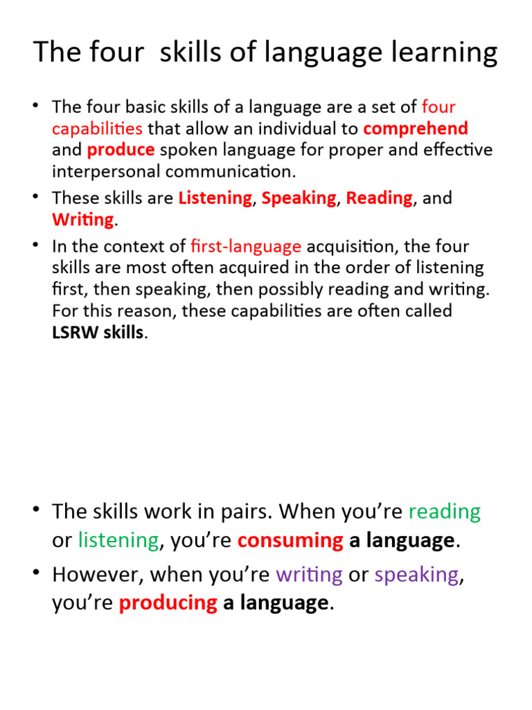 The four skills of language learning pdf language acquisition