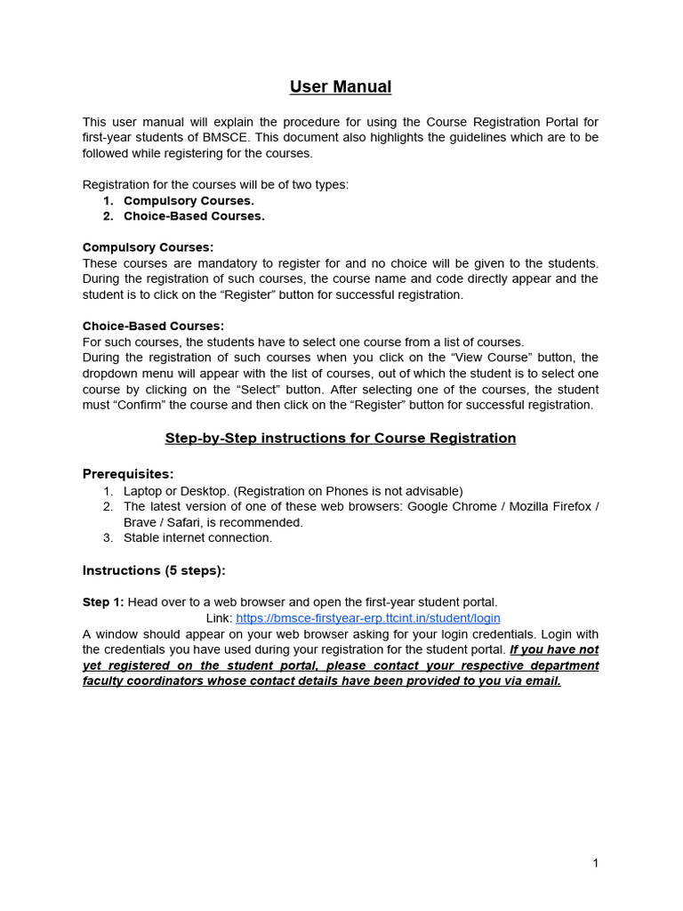 2023 user manual to use the course registration portal pdf button