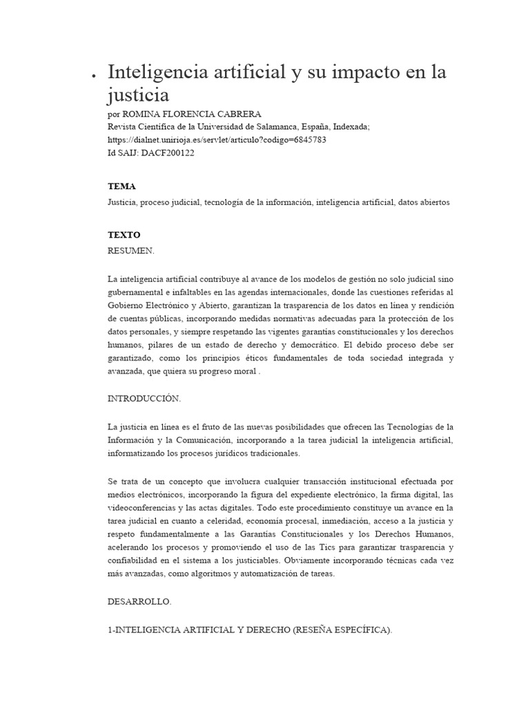 Impacto de la IA en la Justicia Actual | PDF | Inteligencia artificial ...