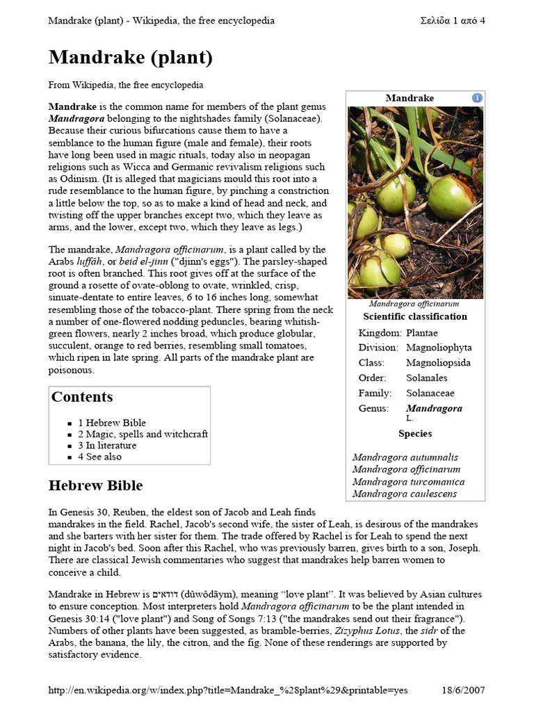 Mandrake: Folklore and Biblical Significance | PDF