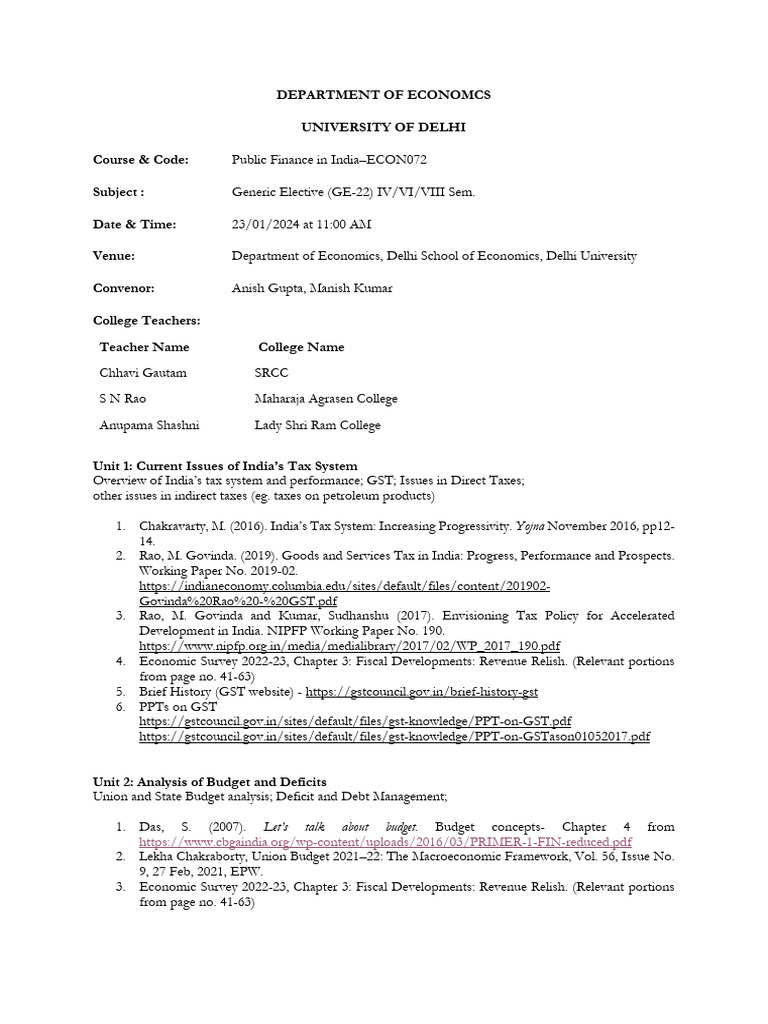 Public Finance Course Overview | PDF | Government Budget Balance ...