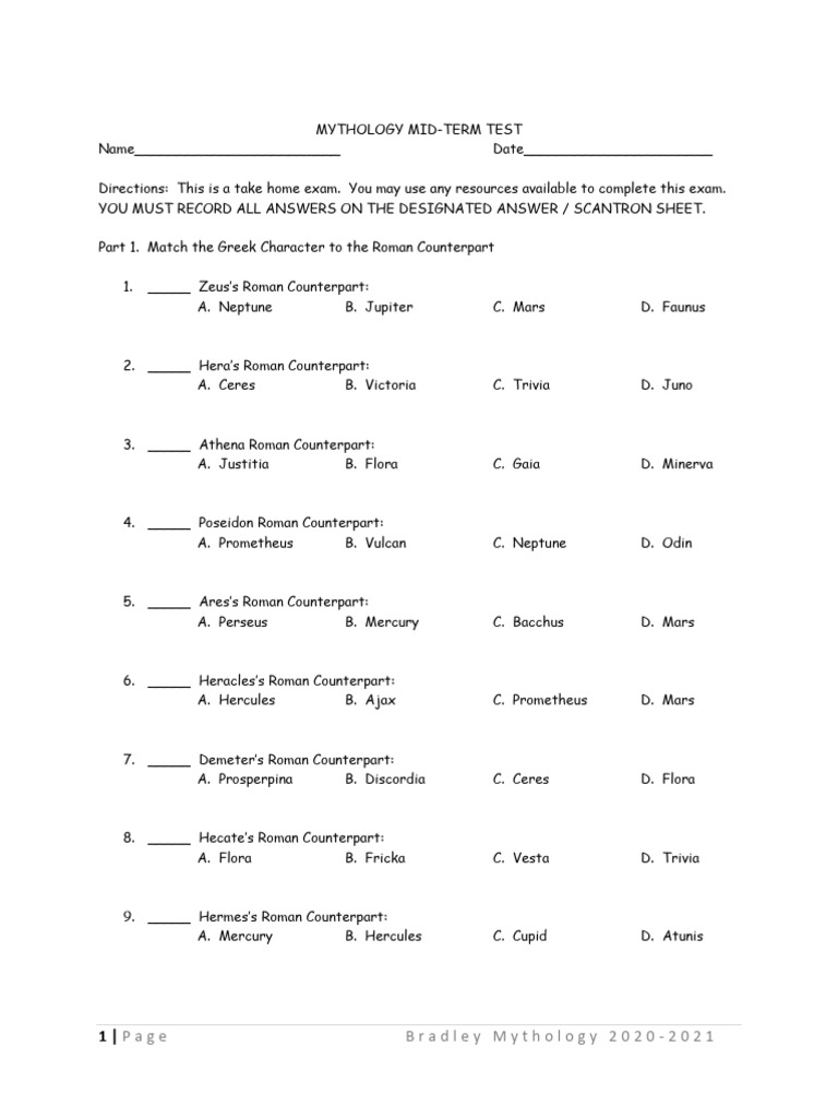 Mythology Midterm 2020 | PDF | Trojan War | Achilles