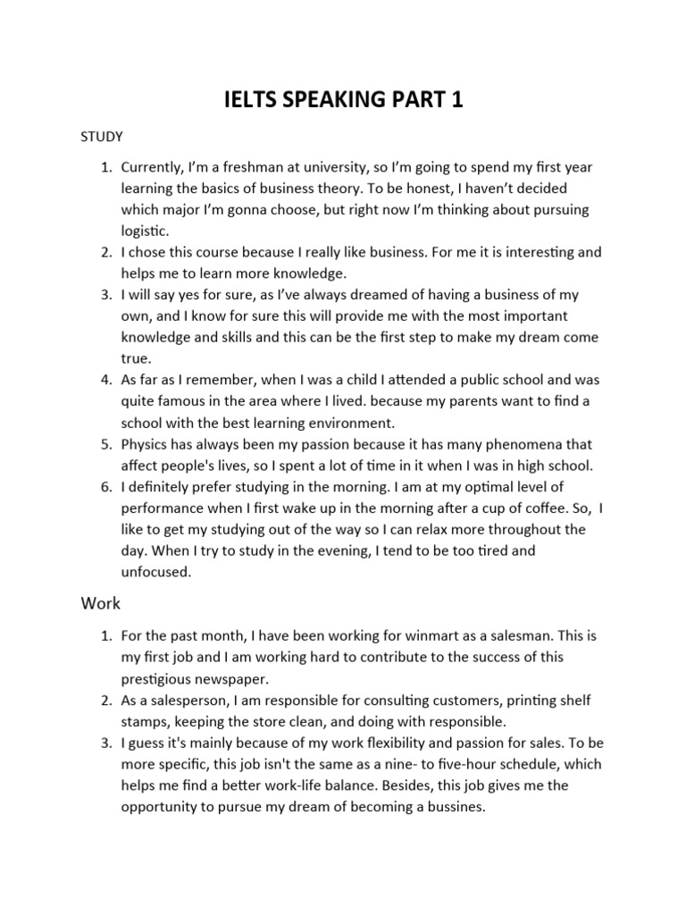 Ielts Speaking Part 1 Download Free Pdf Knowledge