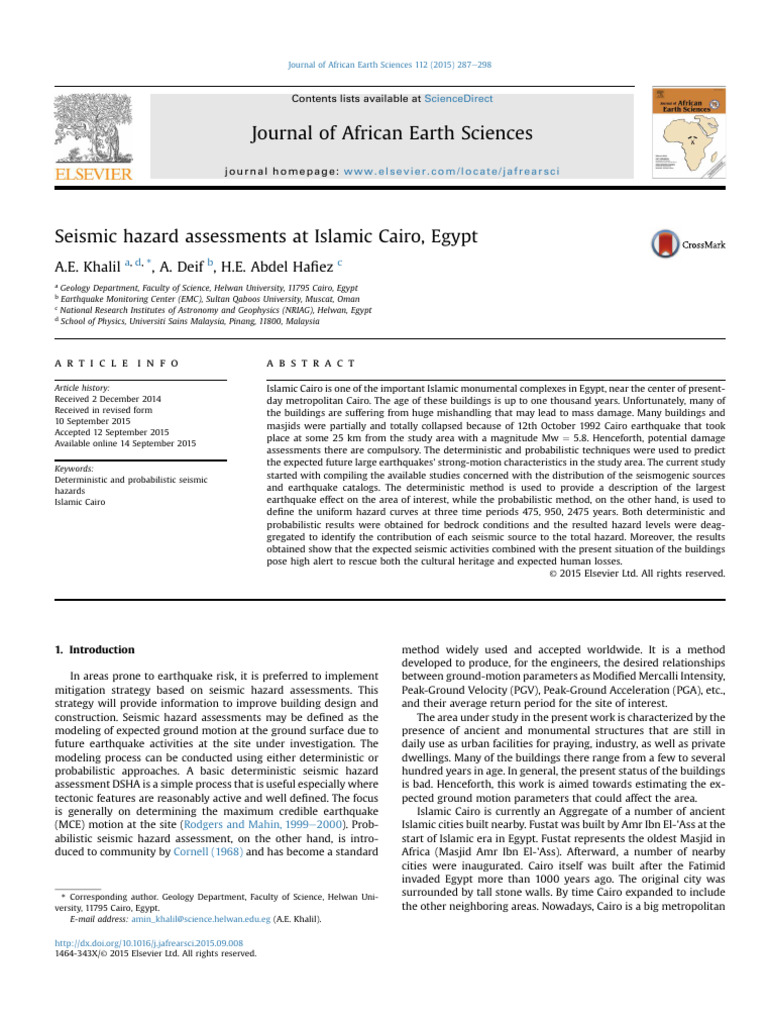Seismic Hazard Assessment in Islamic Cairo | PDF | Moment Magnitude ...