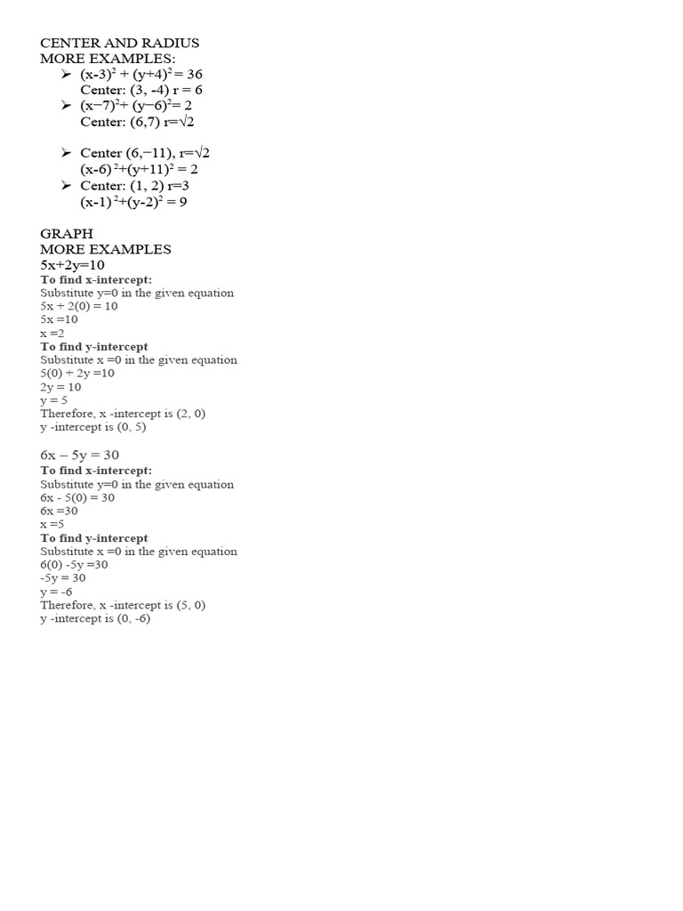 Circle Equations and Intercepts Explained | PDF | Sports & Recreation ...