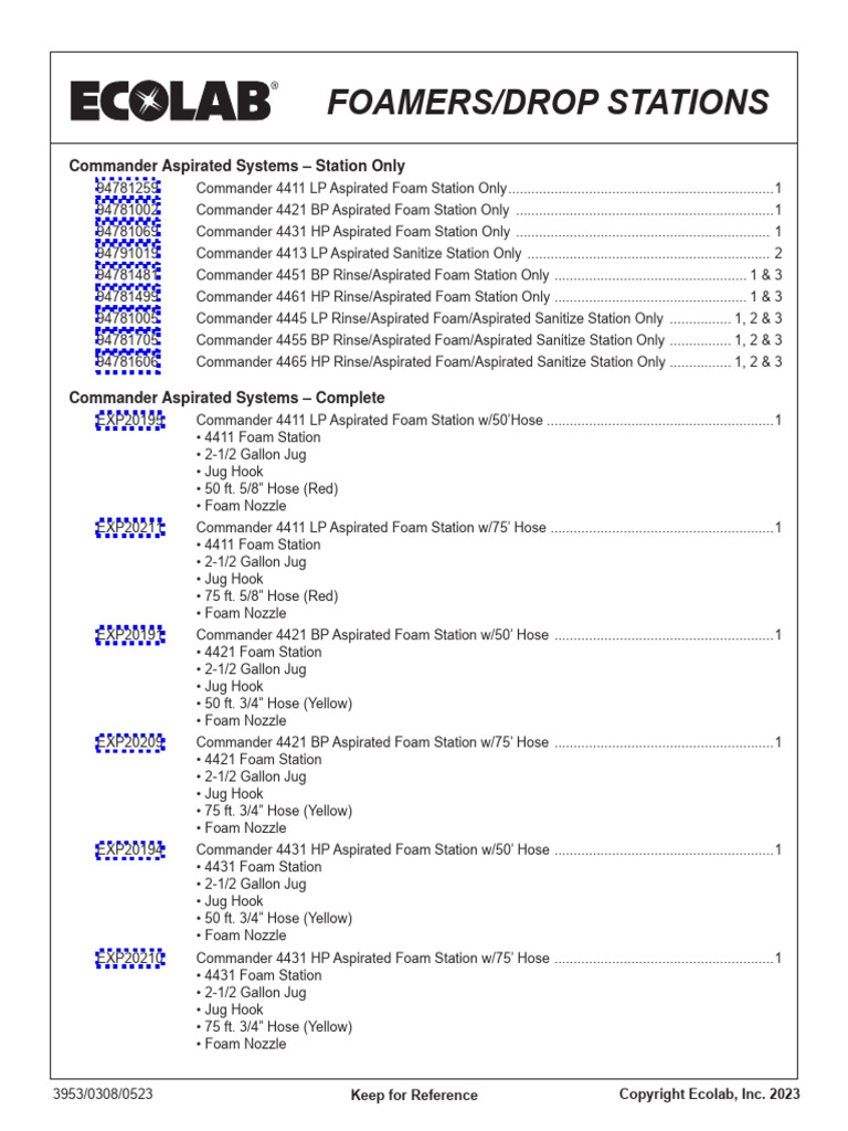 Foamers - Drop Stations - Repair Parts Manual | PDF | Valve | Equipment
