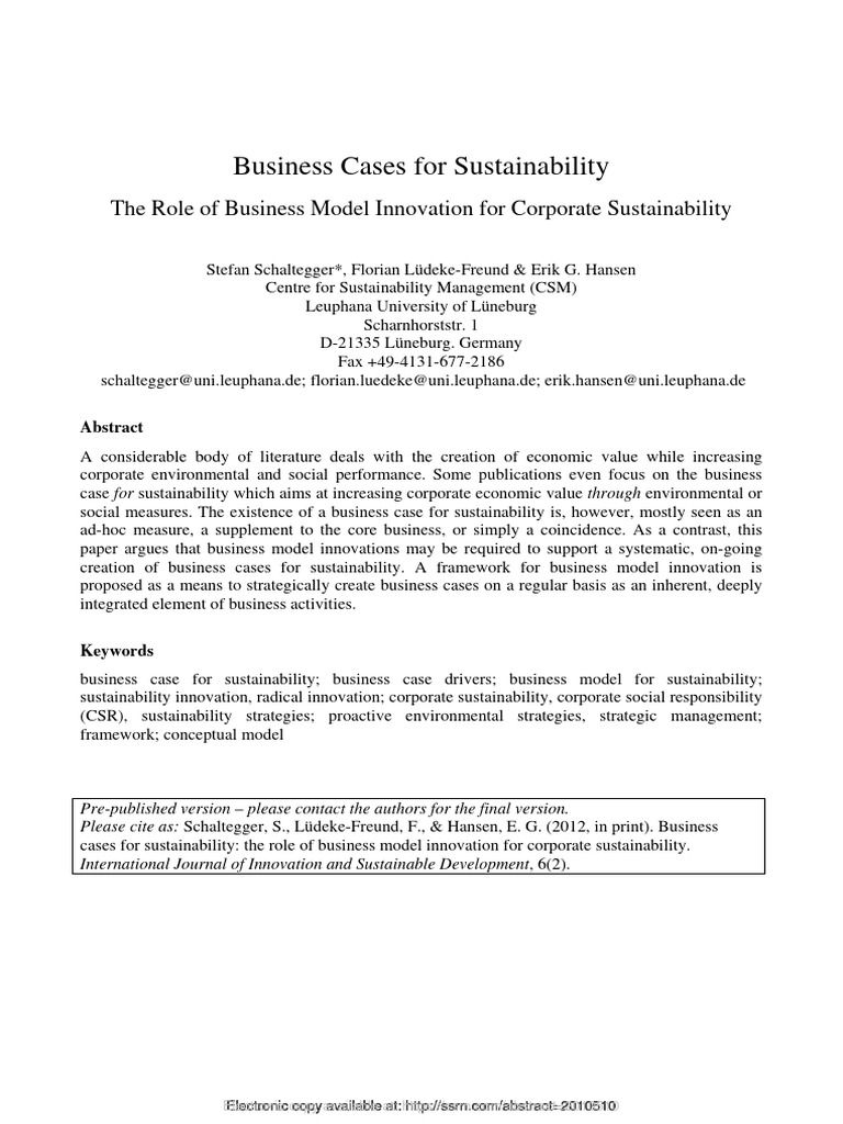 The Role of Business Model Innovation For Corporate Sustainability ...