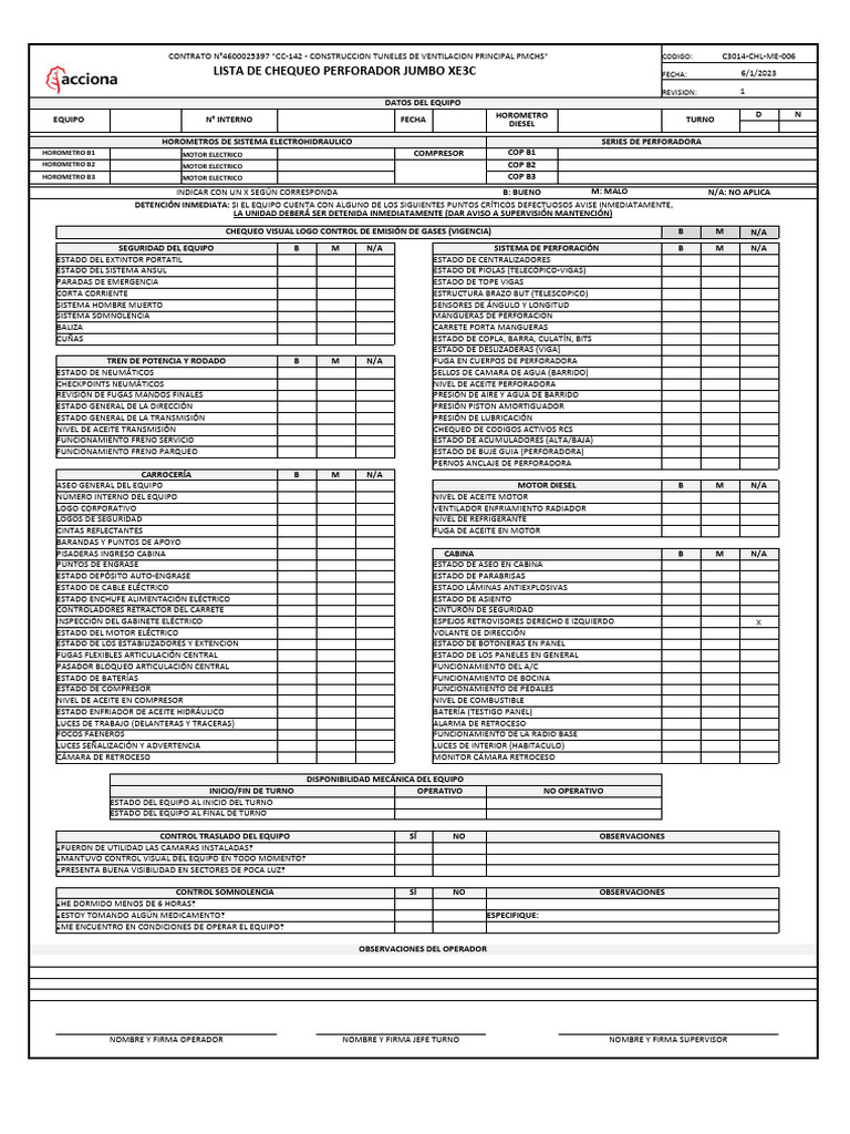 C3014-CHL-ME-006 Rev. 1 Check List Jumbo | PDF | Motores | Vehículo de ...