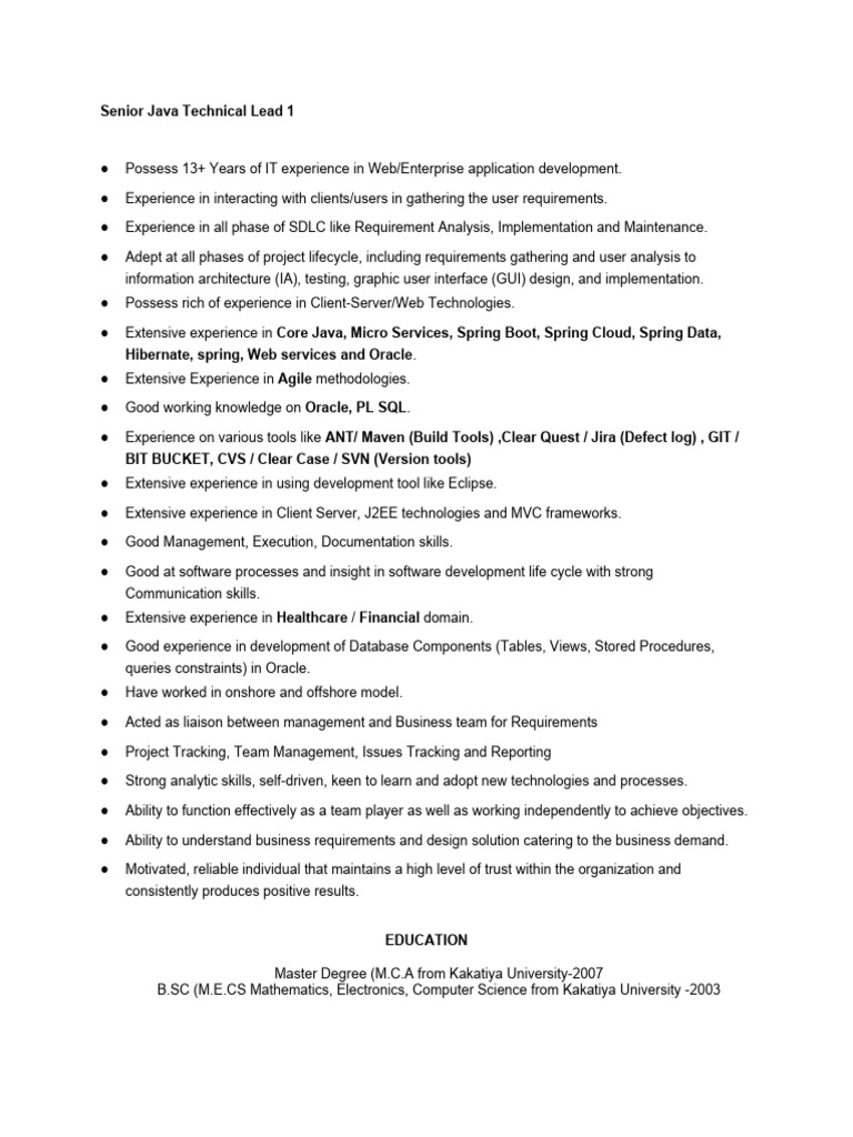 Senior Java Technical Lead 1 | PDF | Databases | Software Development