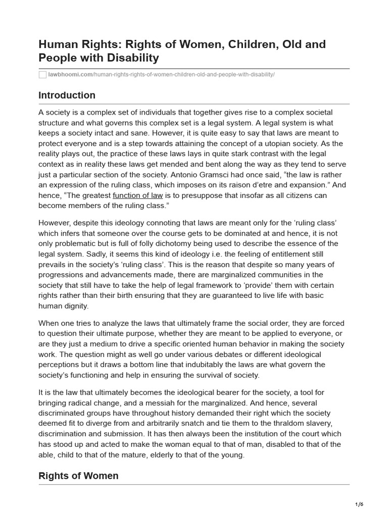 Human Rights Rights of Women Children Old and People with Disability ...