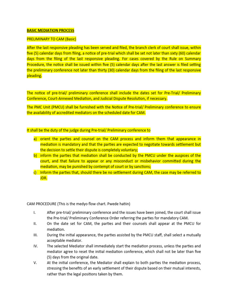 Basic Court-Annexed Mediation Process | PDF | Mediation | Trials