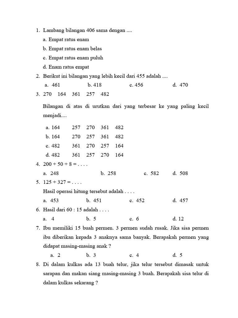 Soal Matematika Kelas 2 Pdf