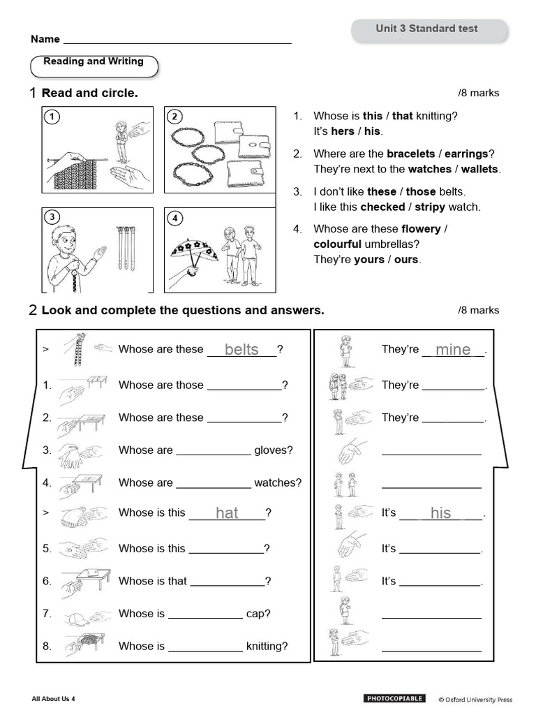 Unit 3 Standard Test for All About Us 4 | PDF