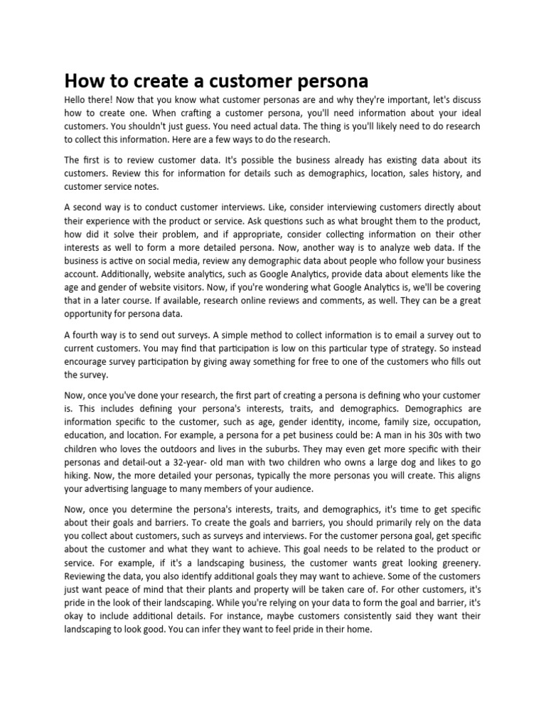 How To Create A Customer Persona | PDF | Target Audience | Marketing