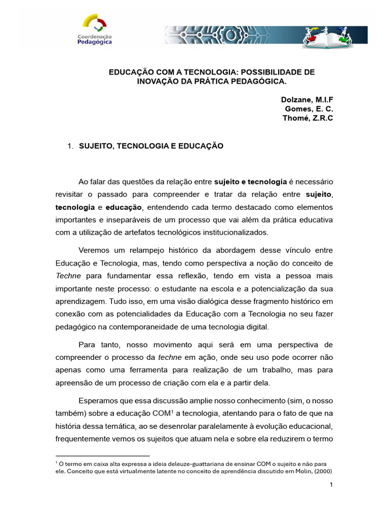 Inovação Pedagógica com Tecnologia no 8º Ano | PDF | Tecnologia da ...