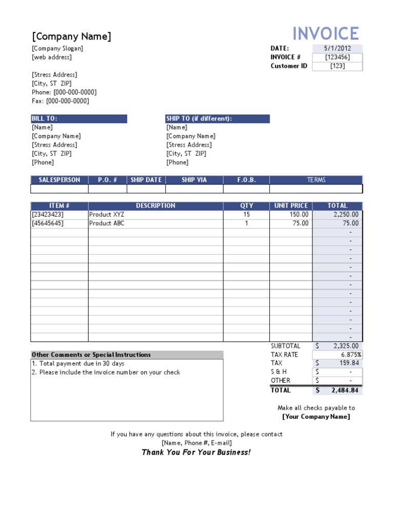 Sales Invoice PDF Copyright Invoice