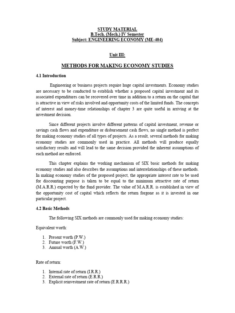 Study Material (Me-404) Unit III | PDF | Internal Rate Of Return | Net ...