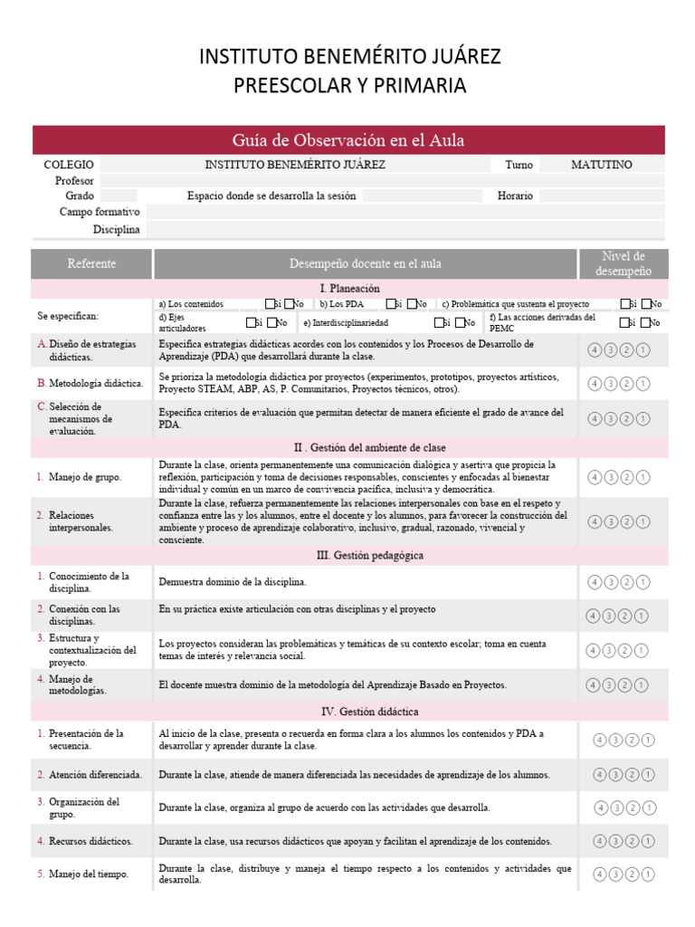 Guía de Observación Docente en Aula | PDF | Evaluación | Maestros