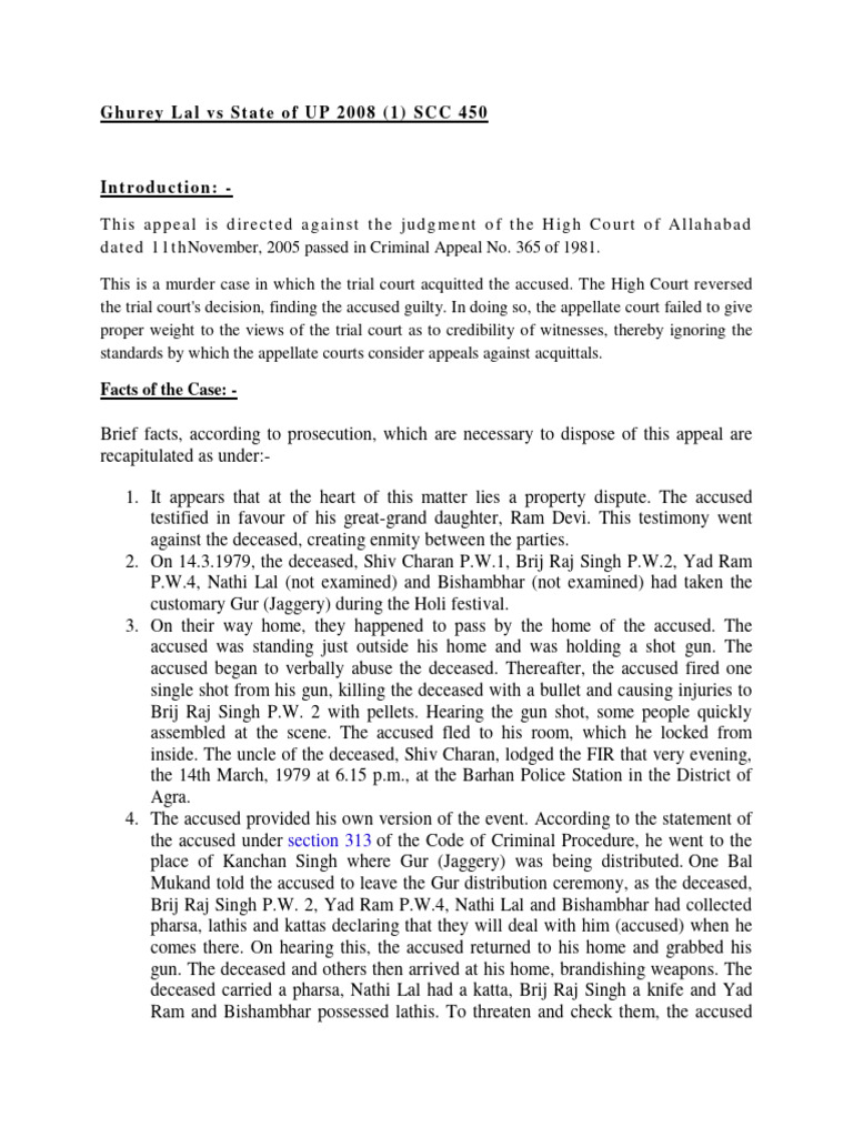 Ghurey Lal Murder Case Appeal Summary | PDF | Acquittal | Judgment (Law)