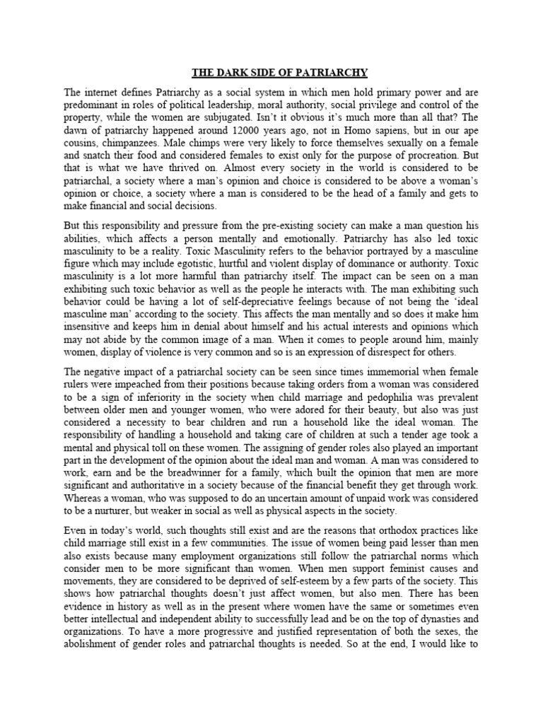 THE DARK SIDE OF PATRIARCHY (Article) | PDF | Patriarchy | Masculinity
