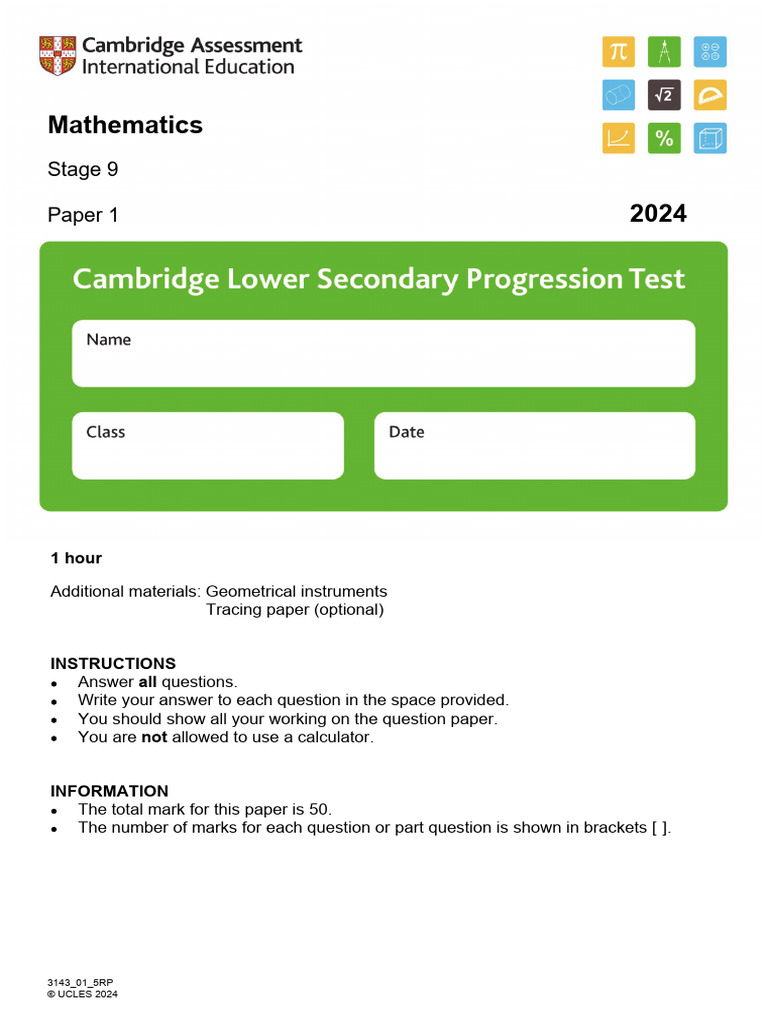 Stage 9 Mathematics Paper 1 2024 | PDF | Numbers | Arithmetic