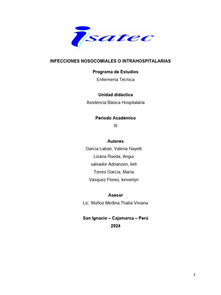 Infecciones Nosocomiales O Intrahospitalarias Pdf Infección