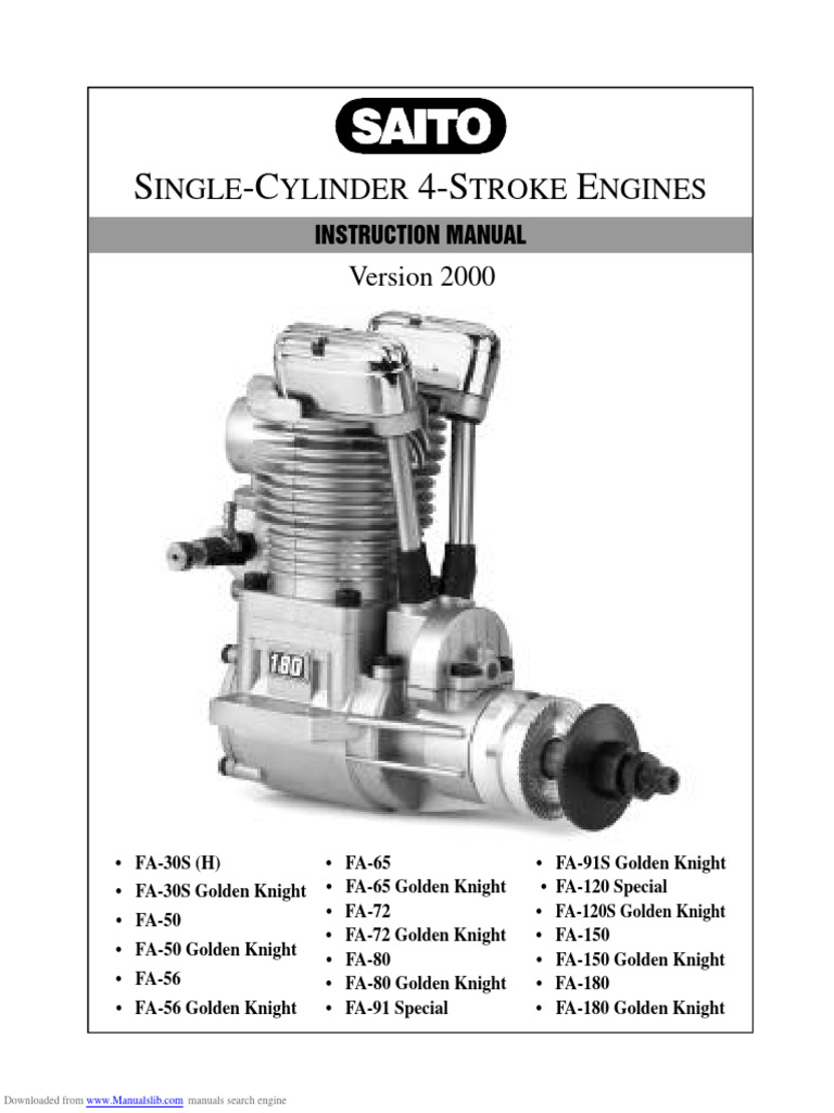 Saito 4-Stroke Engine Instruction Manual | PDF | Carburetor | Throttle