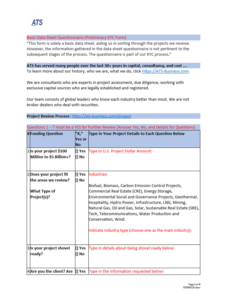 A_44.00.000 ATS Proj Basic Data Sheet Question | PDF | Biofuel | Economies