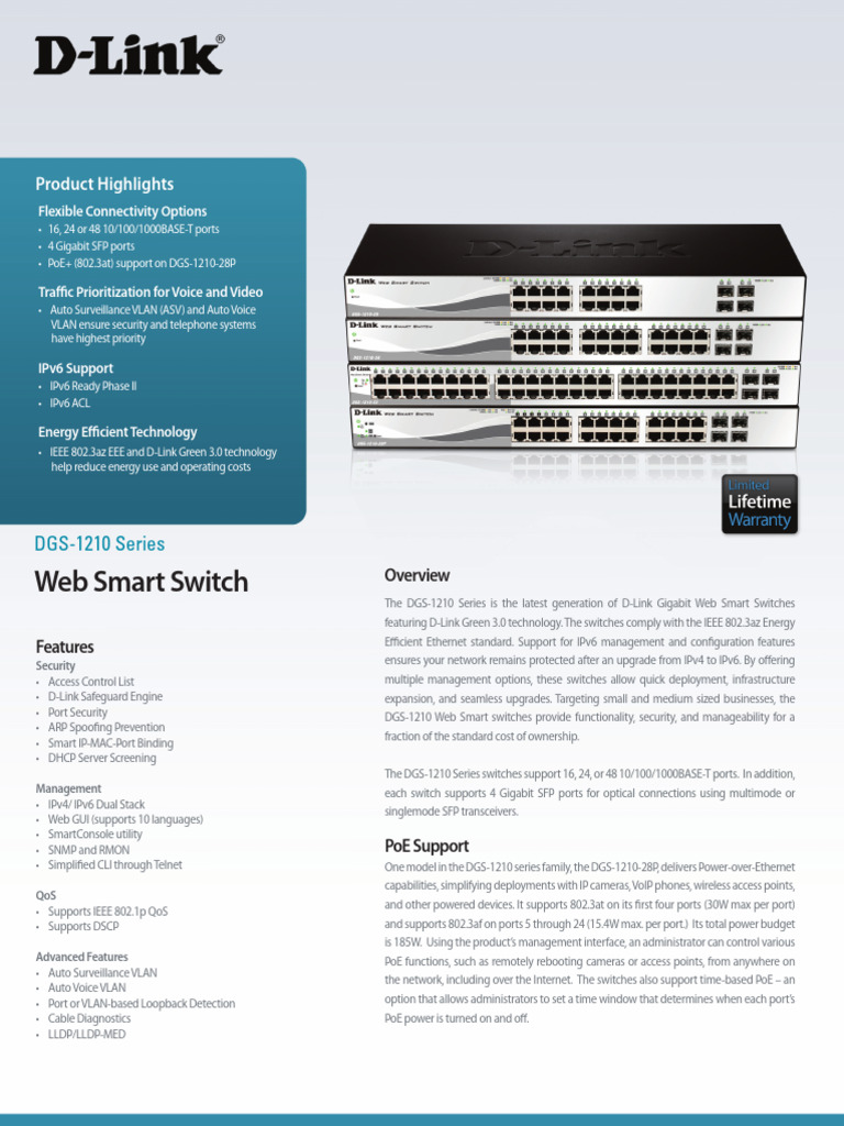 D-Link DGS-1210-28 - Datasheet | PDF | Computer Network | Network Switch