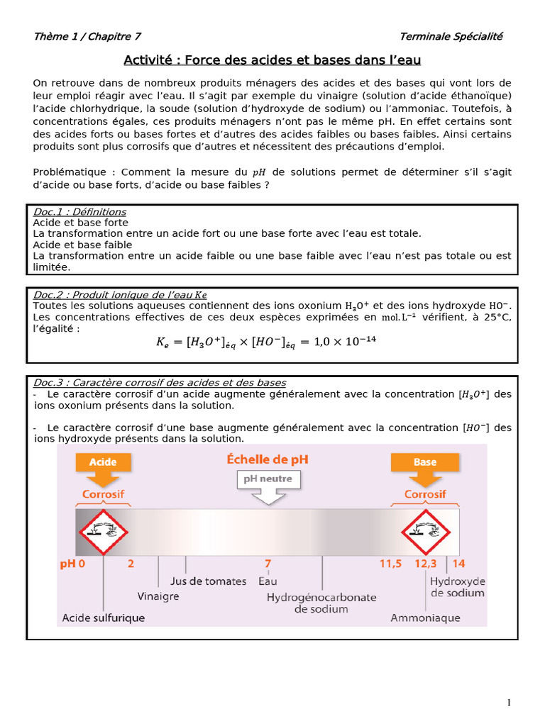 Forces des acides et bases en solution | PDF | Acide | Ph