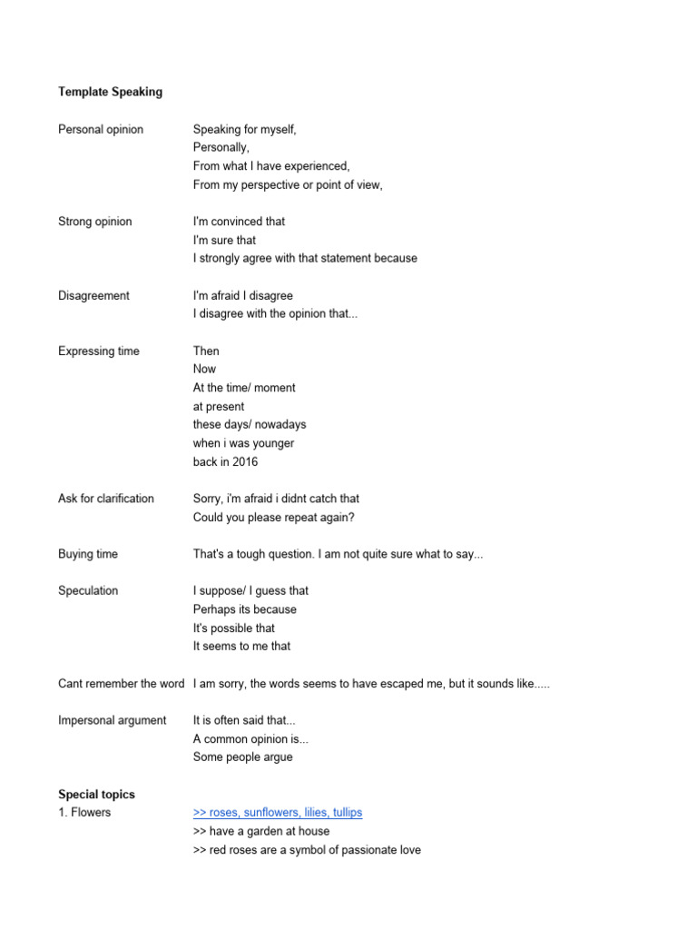 Essential Speaking Template Guide | PDF | Indonesia | Clothing