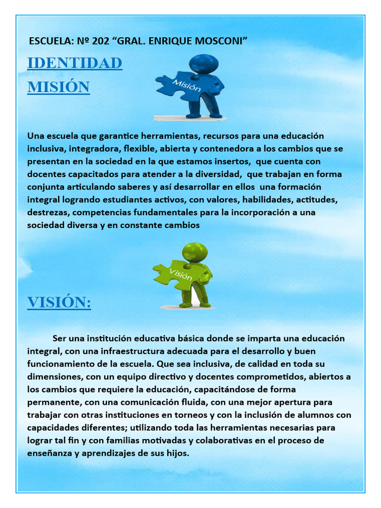 Misión y Visión de la Escuela Nº 202 | PDF | Crecimiento personal y ...