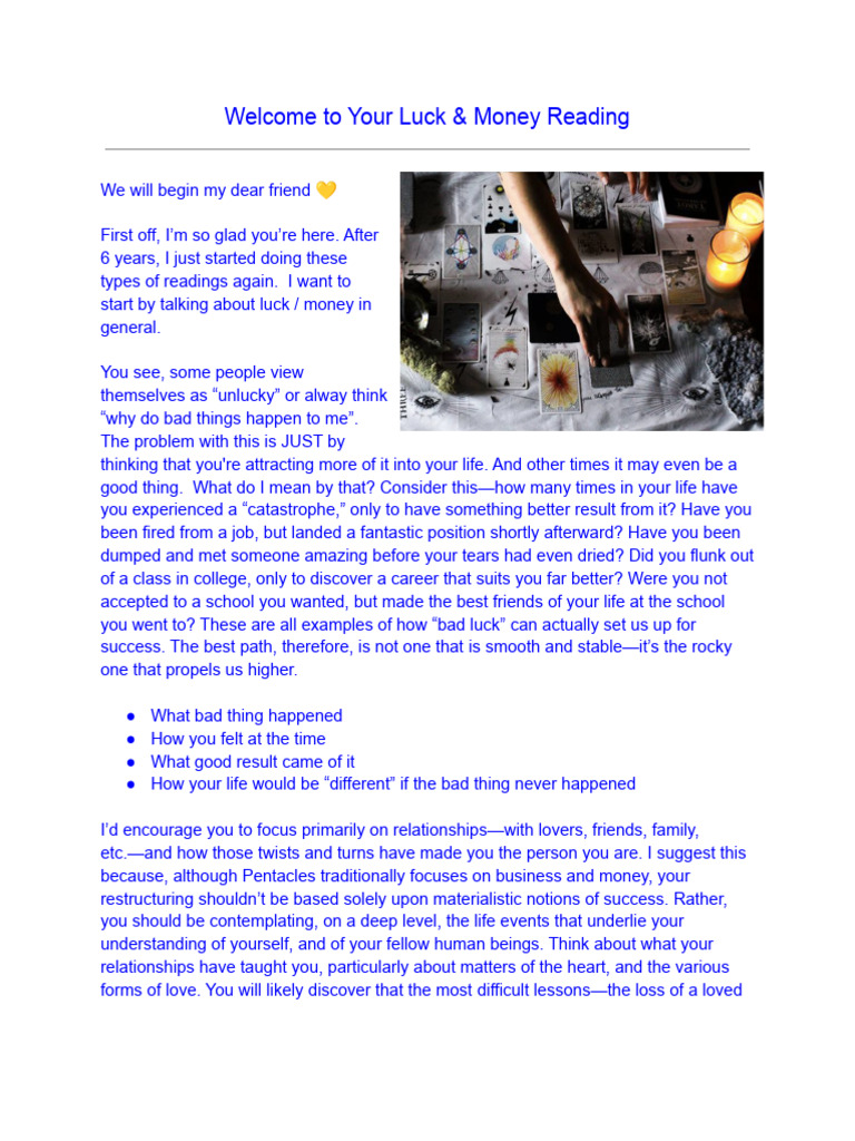 Luck & Money Reading - 5693 | Download Free PDF | Luck