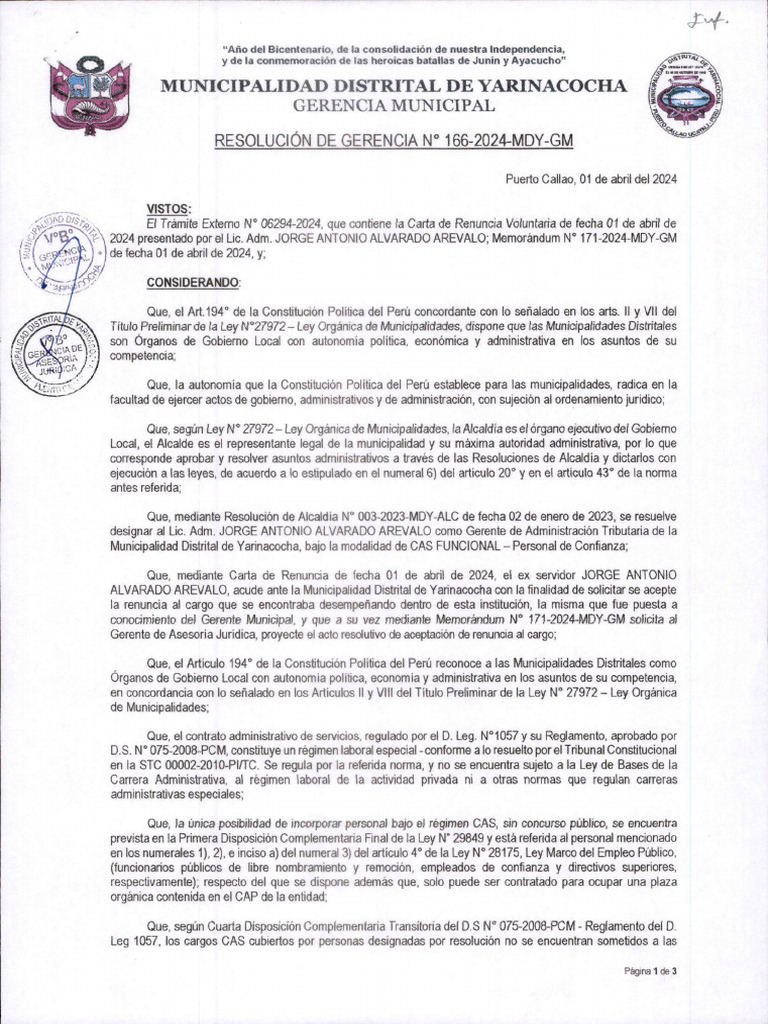 Resolucion de Gerencia N 166 2024 Mdy GM | PDF
