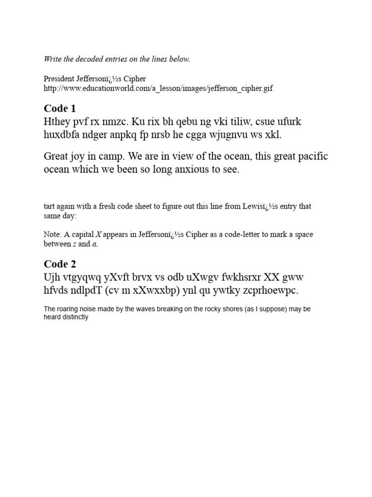Jefferson's Cipher Decoded Entries | PDF