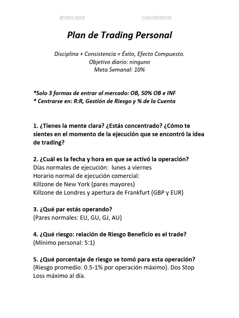 Plan De Trading Chart Wizard Pdf Comerciante Finanzas Economía