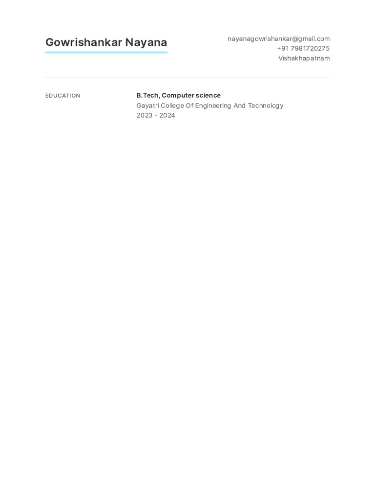 B.Tech Computer Science Student Profile | PDF