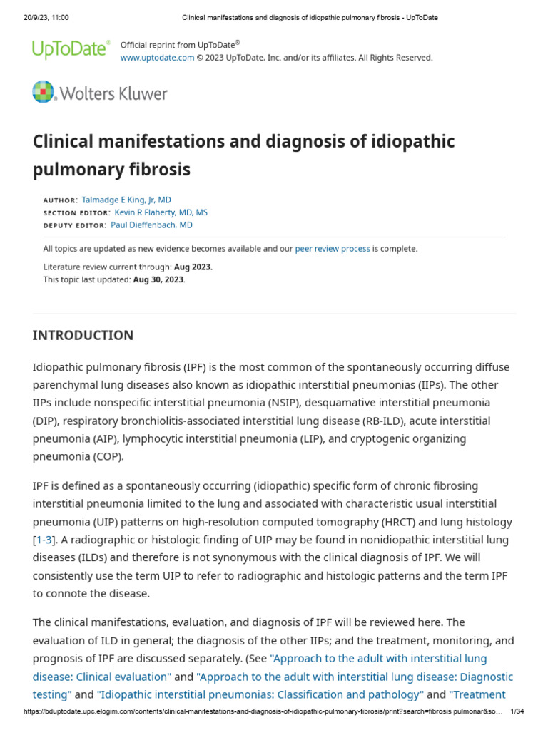 Clinical Manifestations and Diagnosis of Idiopathic Pulmonary Fibrosis ...