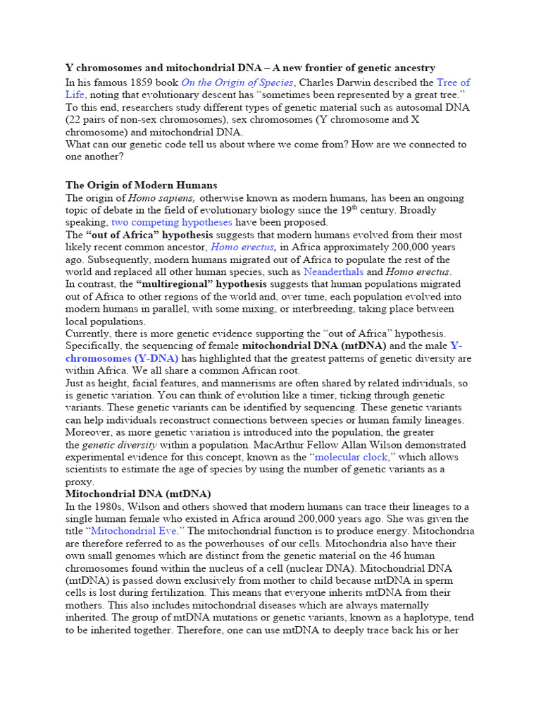 Genetic Ancestry: Y-DNA & mtDNA Insights | PDF | Mitochondrial Dna ...