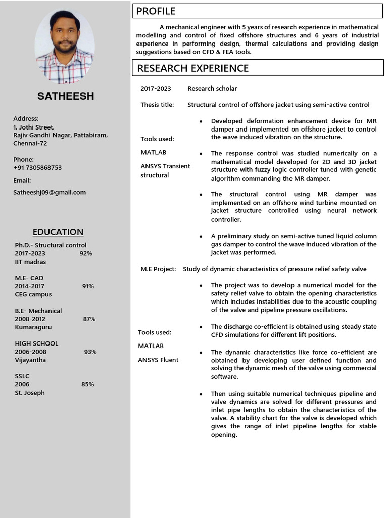 Satheesh resume pdf computational fluid dynamics finite element