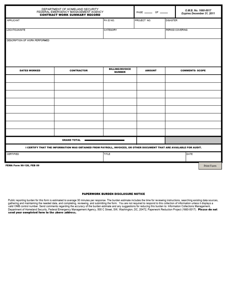 Form 90 126 contract work summary record pdf