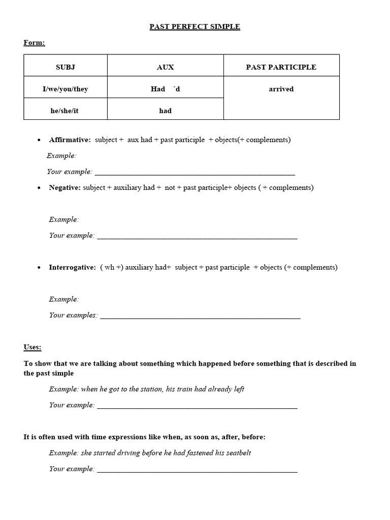 Past Perfect Simple Guide | PDF | Language Arts & Discipline