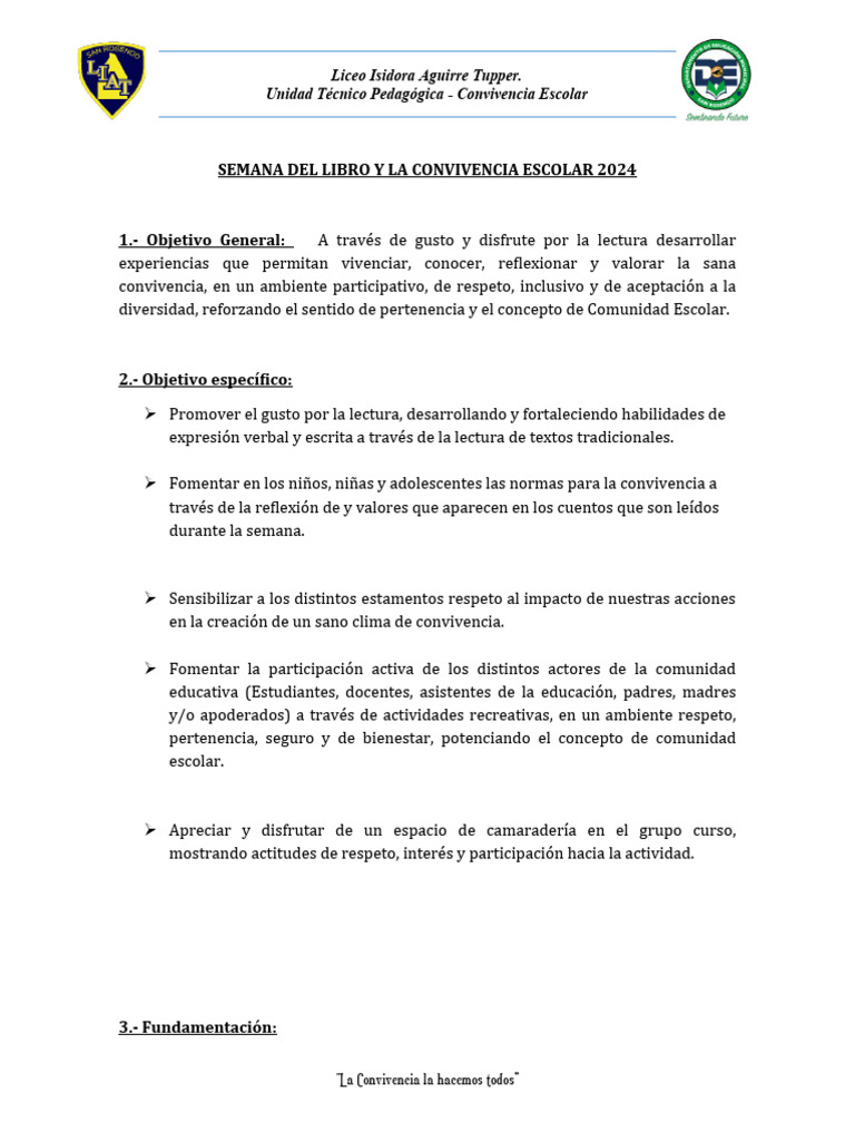 Semana de Convivencia Escolar 2024 | PDF | Aprendizaje | Educación de ...