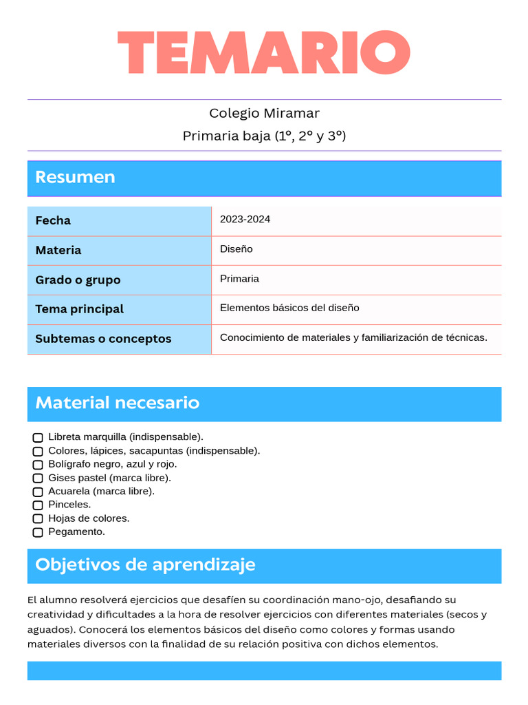 Temario artes | PDF | Color | Dibujo
