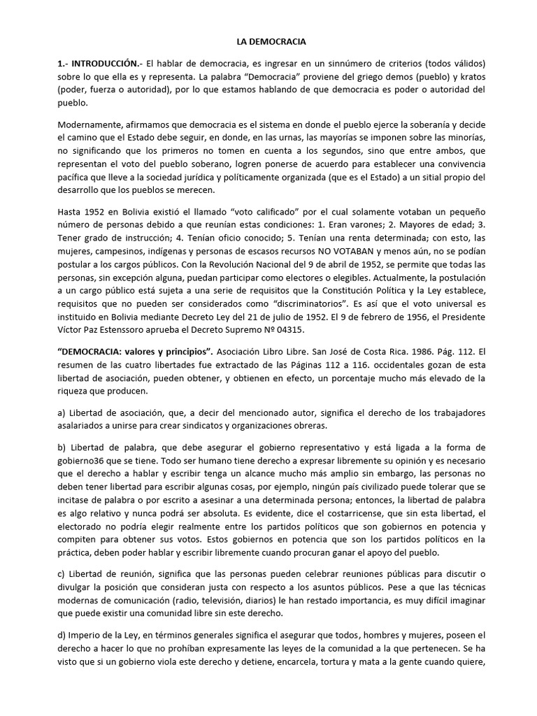 Resumen de la Democracia en Bolivia | PDF | Democracia | Ideologías ...