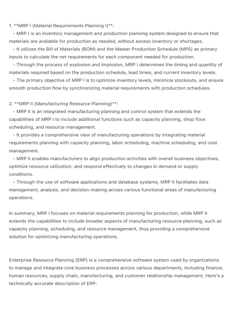 MRP, ERP, JIT, and Agile Overview | PDF | Enterprise Resource Planning ...