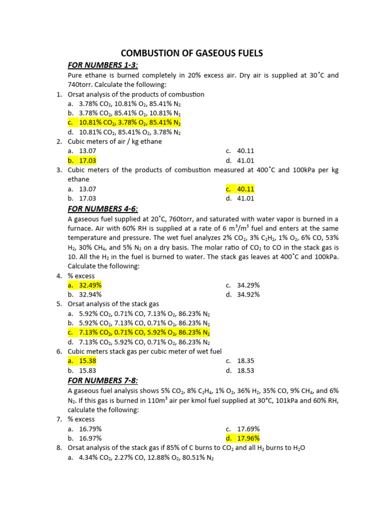 Combustion of Gaseous Fuels PDF Propane Carbon Dioxide