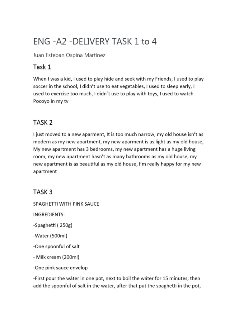 A2 English Delivery Tasks Overview | PDF