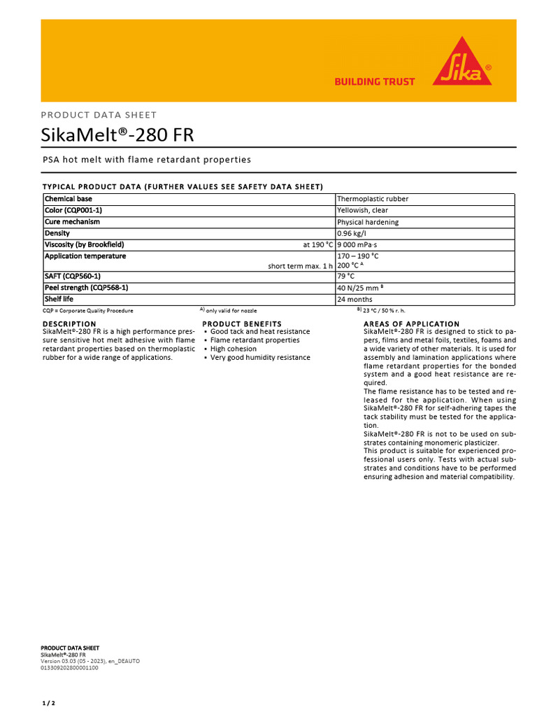 sikamelt-280-fr | PDF | Adhesive | Materials